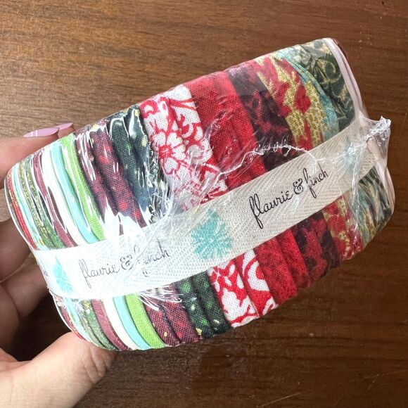 RJR Pixie Strips Jelly Roll Quilting Fabrics Flaurie and Finch Christmas Print - Picture 1 of 10